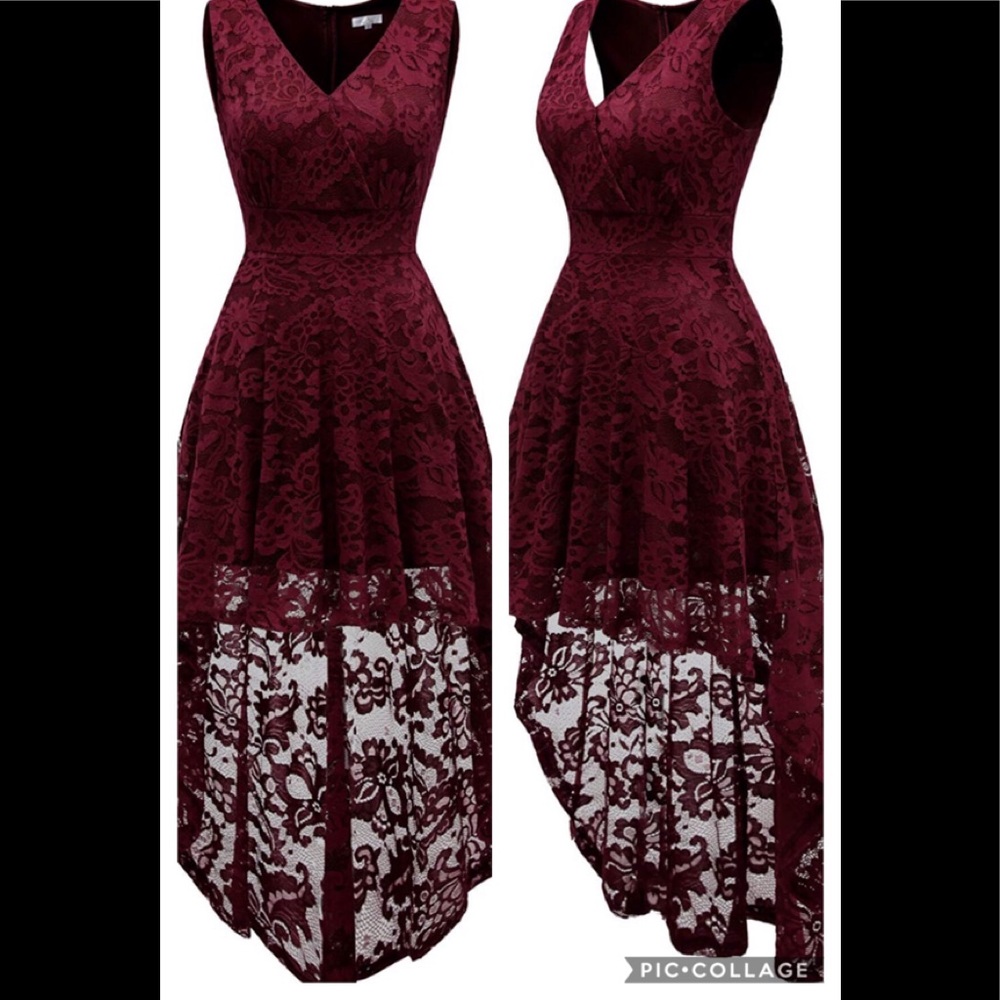 Women's Sleeveless Hi-Lo Lace Bridesmaid Dress